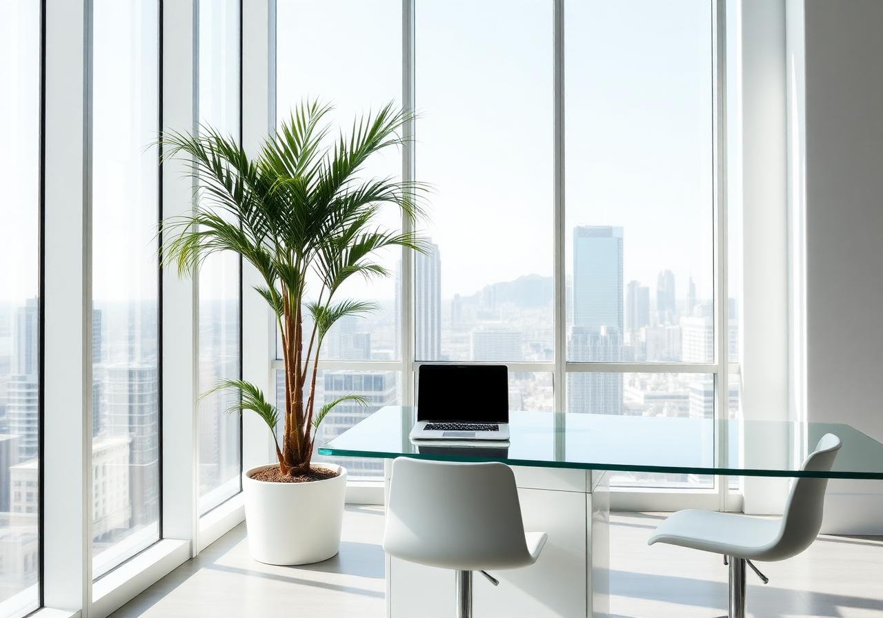 Modern office workspace with city views at 3Point Finance